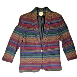 Vtg 90s Southwest Stripe‎ Blanket Serape Blazer Jacket Just Clothes Women's L